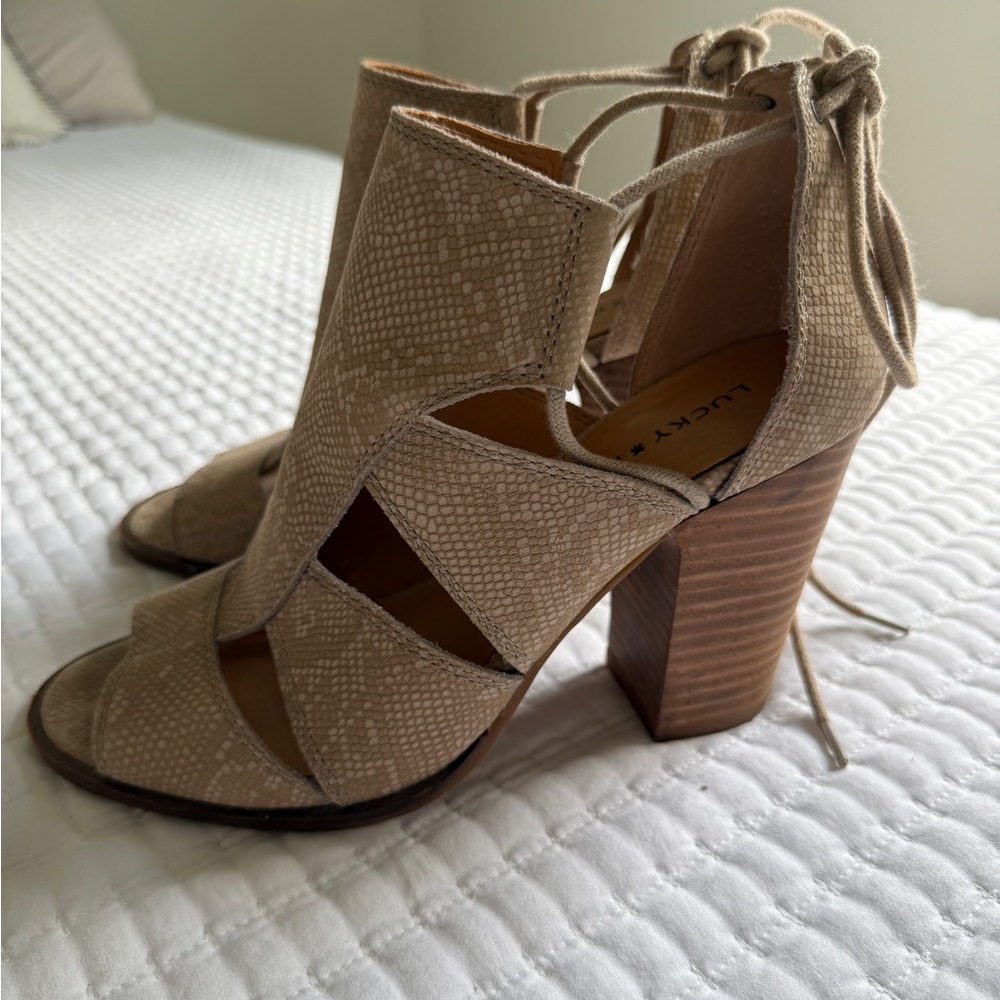 Lucky Brand Tan Wedge Heels with Adjustable Straps